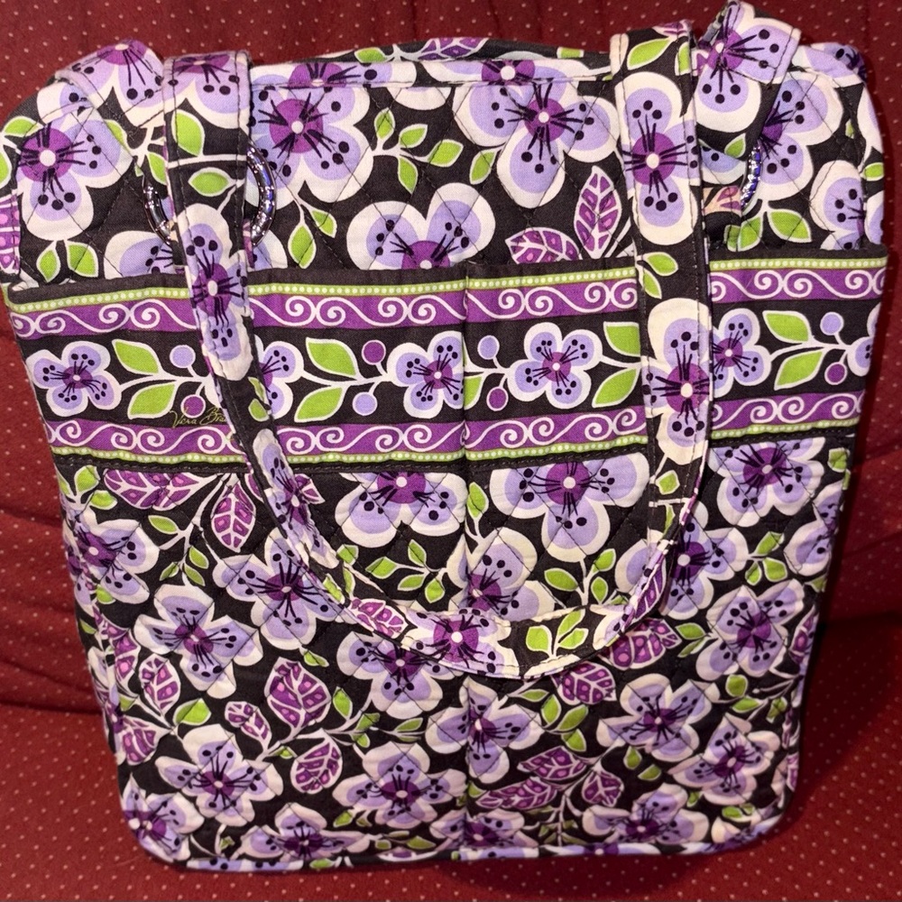 Vera Bradley Purple Plum Petals Floral Quilted Tote Bag EUC